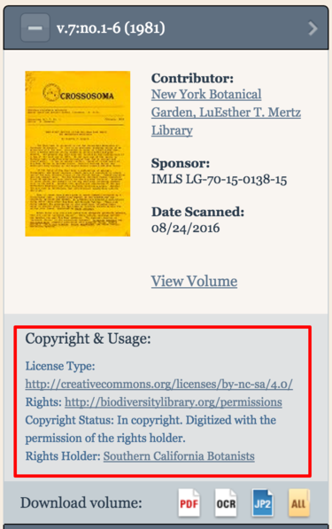 example of copyright statement in the biodiversity heritage library